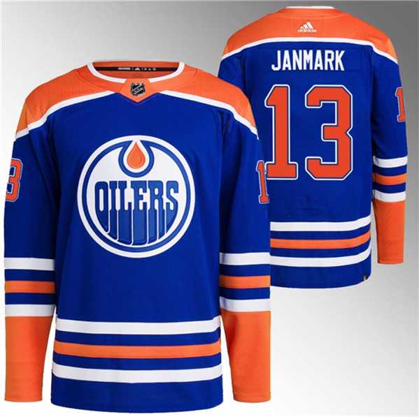 Mens Edmonton Oilers #13 Mattias Janmark Royal Stitched Jersey Dzhi